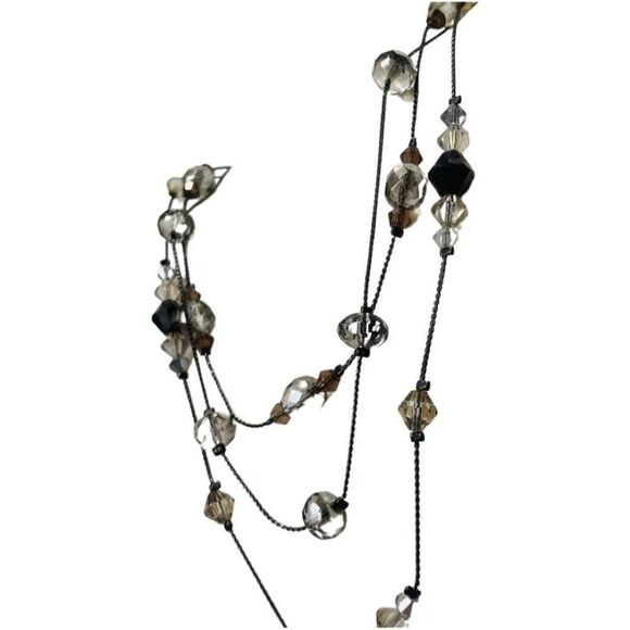 Vintage Faceted Shimmering Glass Beaded Gun Metal Multi 3 Tier Necklace 18” - Picture 3 of 7